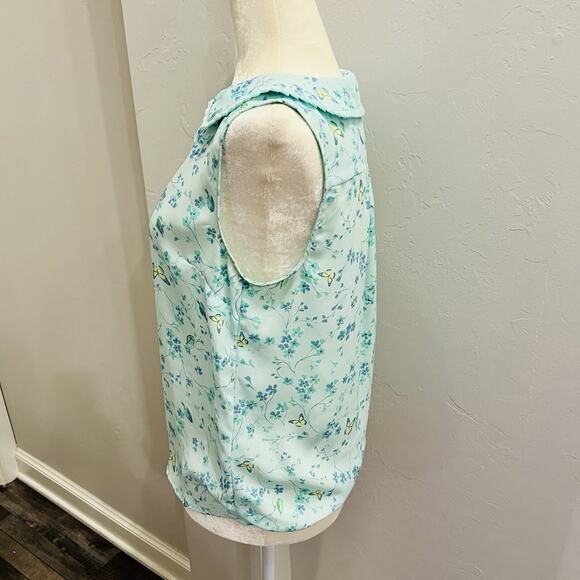 Lauren Conrad sleeveless Ruffled Collared Top Size S Light Green Floral Blouse - Picture 2 of 4